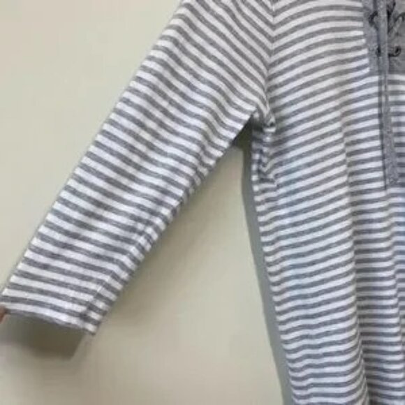 Michael Michael Kors Gray and White Striped Lace up 3/4 Sleeve Top - Picture 4 of 7